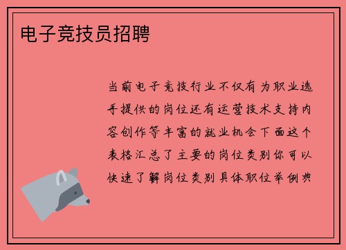 电子竞技员招聘